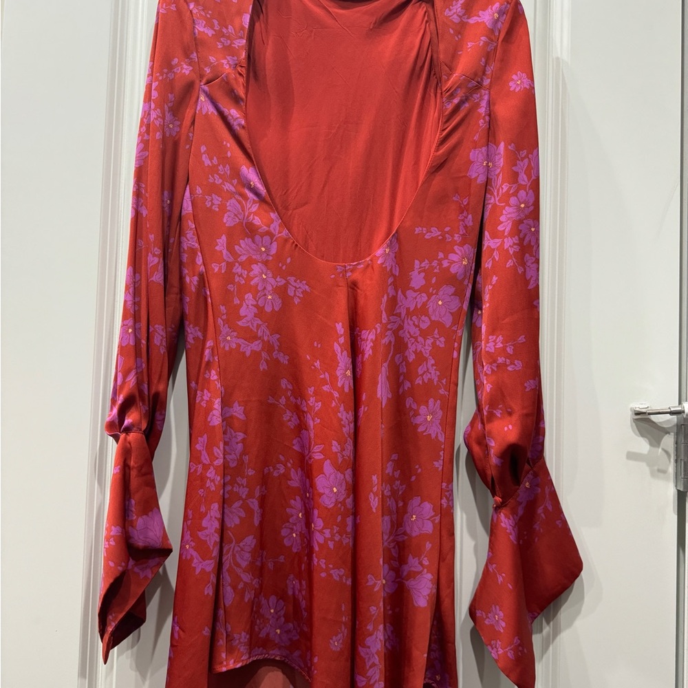 FREE PEOPLE ARIES PRINTED MINI DRESS red and purple floral - Picture 4 of 4